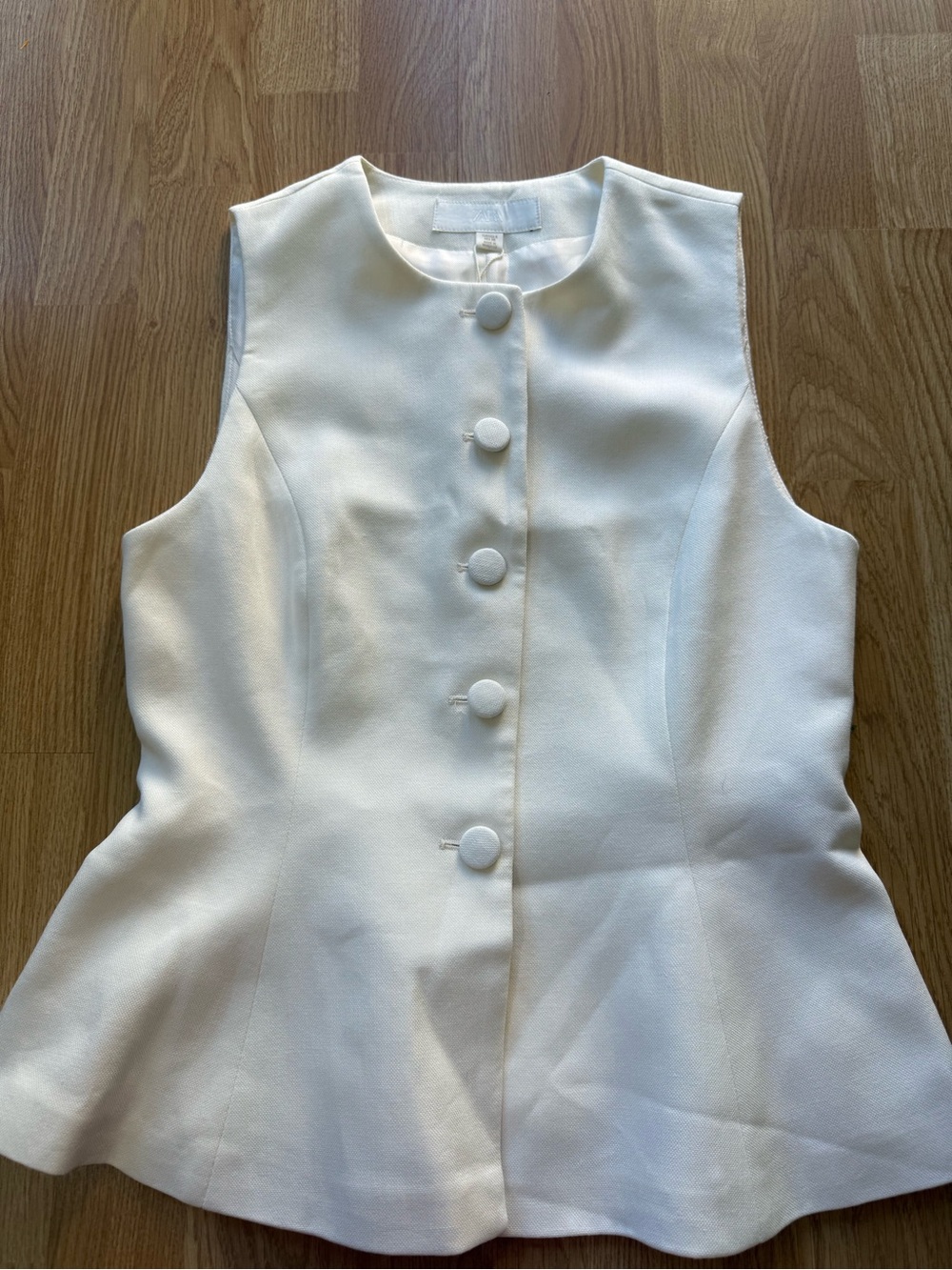 Zara Womens Peplum Waistcoat Ecru Round Neck Flared Hem Lined - Size S (NWT ) - Picture 5 of 15